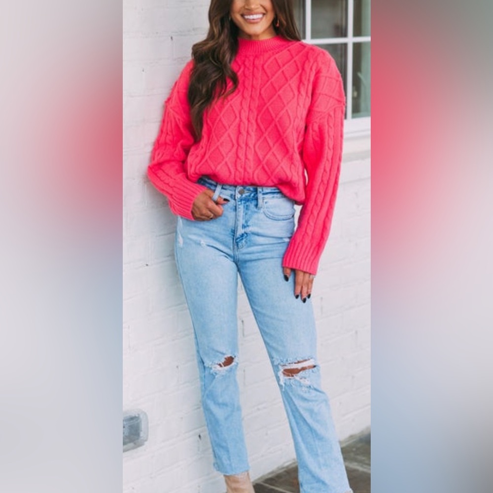 Lumiere Cable Knit Sweater - Bright Coral